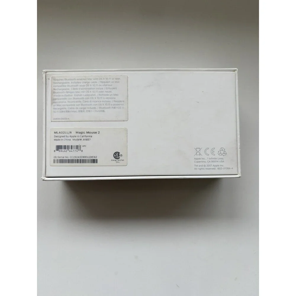 Apple Magic Mouse Wireless Bluetooth Rechargeable Silver White MK2E3AM/A A1657
